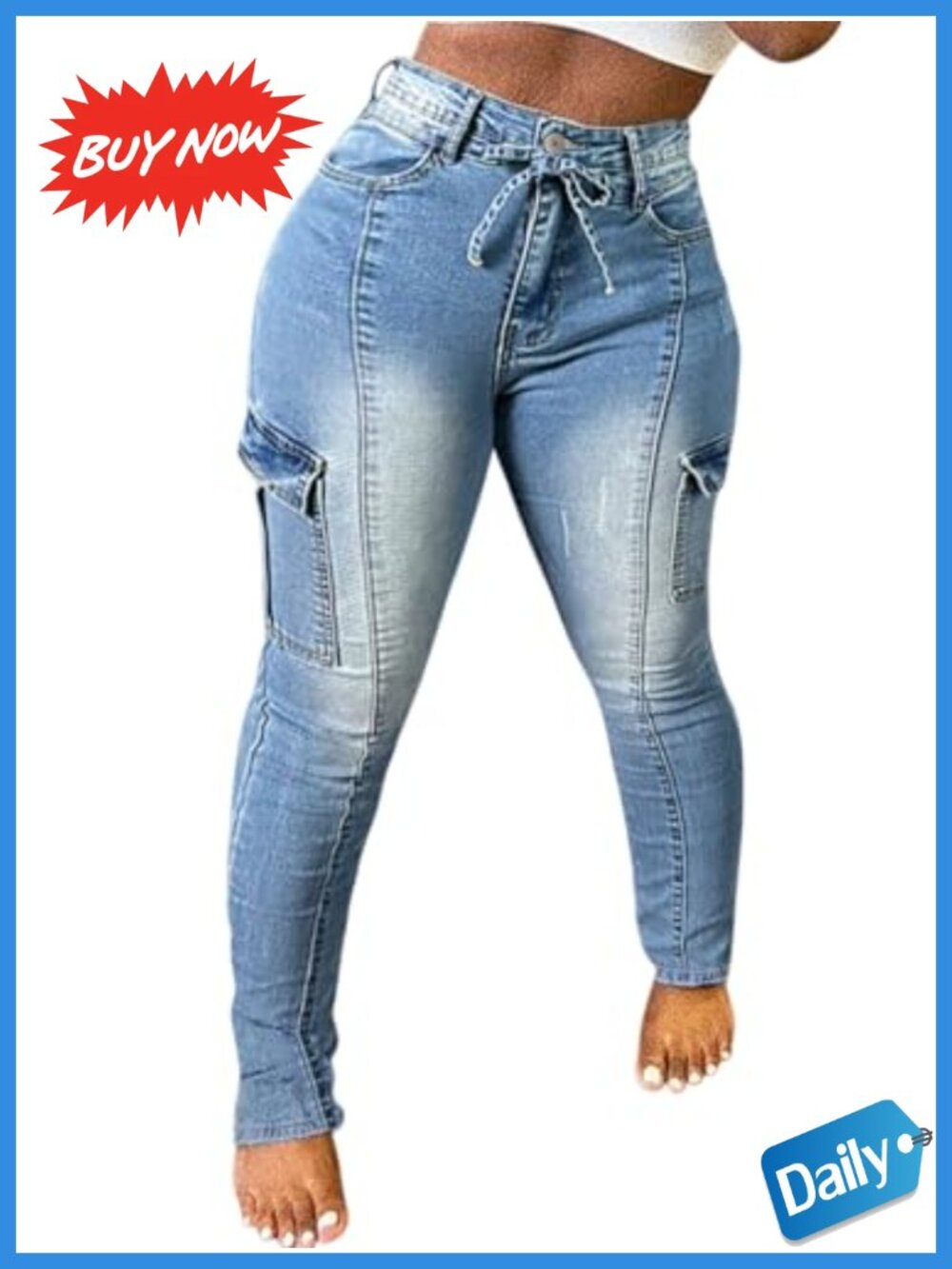 High Waisted Stretch Skinny Cargo Pants Joggers